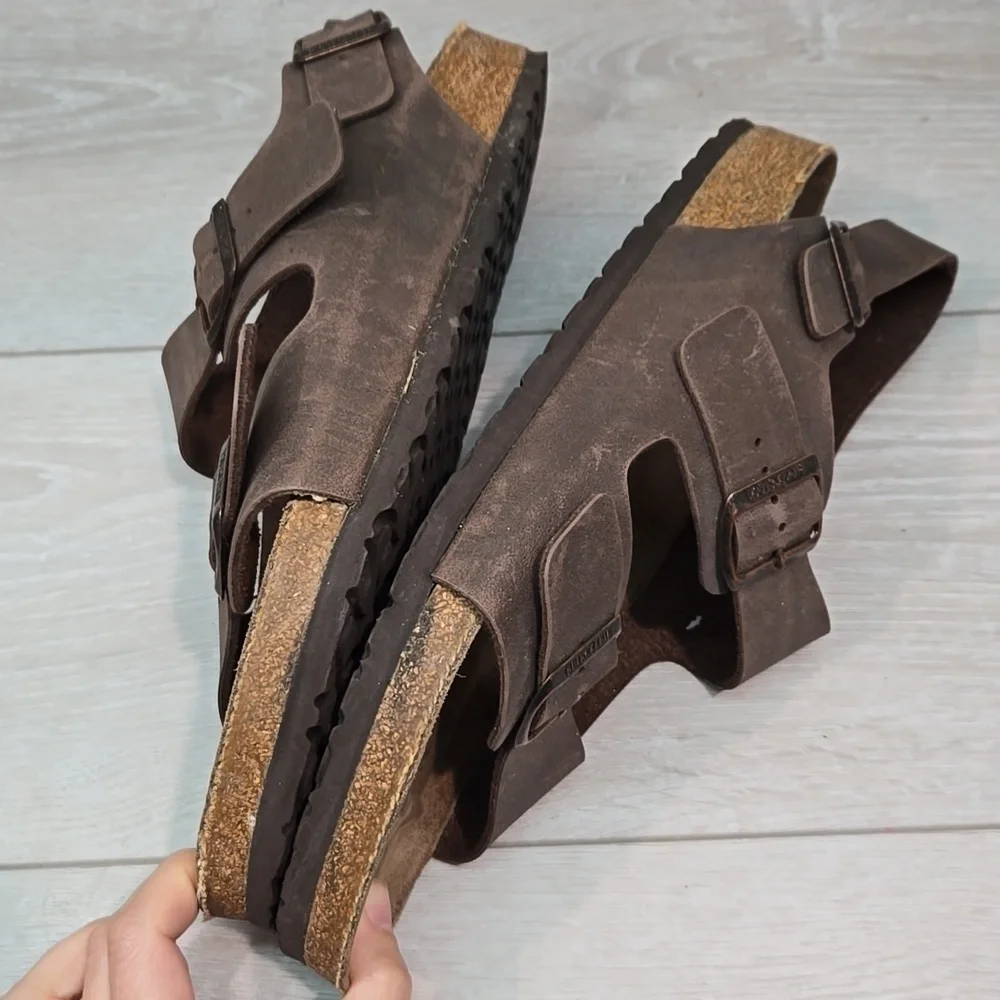 Birkenstock Mens Milano Leather Brown Sandals Shoes Slide Sz 45/12 Regular